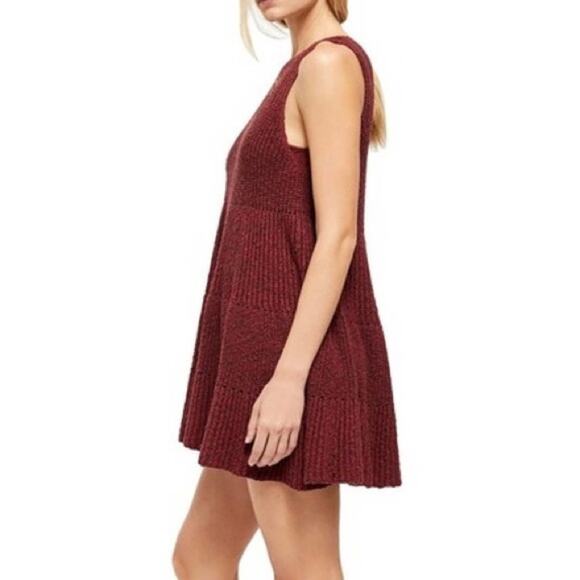 NWT Free People Maroon Red Waterfall Ruffle Knit Sweater Dress - Picture 2 of 8